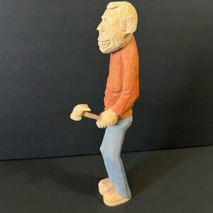 Hand Carved Wood Folk Art Man with Hammer Phallic Masculine Funny Suggestive